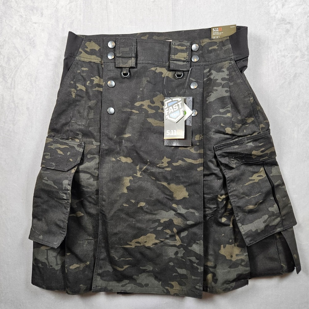 NEW 5.11 Tactical Commando Kilt Mens 32 Black Multicam Fast-Tac Ripstop Pockets